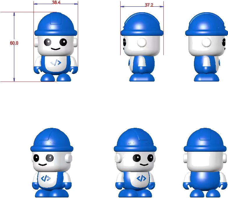 Custom 3D model - Robot mascot, 60 mm · safety-helmet character, soft PVC