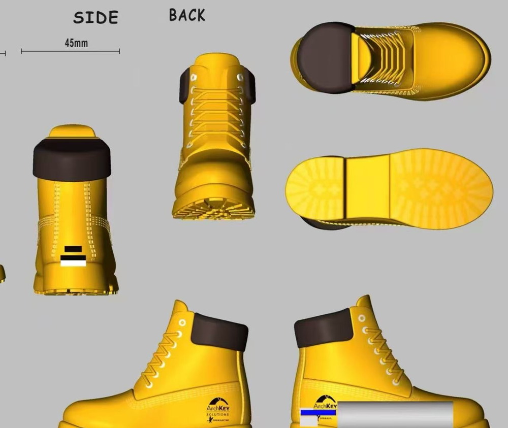 Custom 3D model - Work boot charm, 45 mm · tread, eyelet and stitching detail