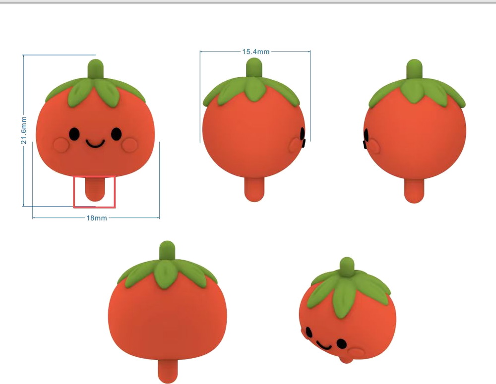 Custom 3D model - Tomato mini charm, 21.6 mm · food-grade silicone, clip-on loop