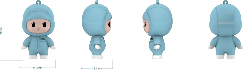 Custom 3D model - Baby onesie figure, 70 mm · soft PVC, hood, mitts and shoe detail