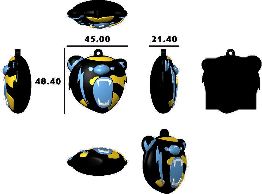 Custom 3D model - Tiger charm, 45 mm · two-colour body, 21.4 mm slim profile