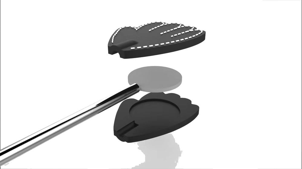 Custom 3D model - Exploded assembly view, hand-shaped charm · 3-layer build with steel core