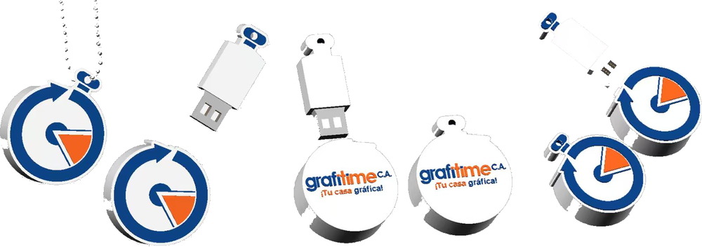 Custom 3D model - Logo USB pendant, custom clock-face shell with 2D artwork printed on both sides