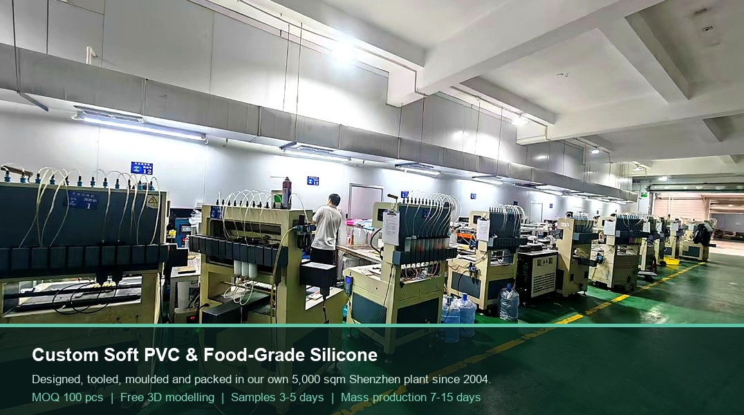 WINTEL dispensing workshop - custom soft PVC and food-grade silicone made in our own 1,500 sqm factory in Dongguan since 2004